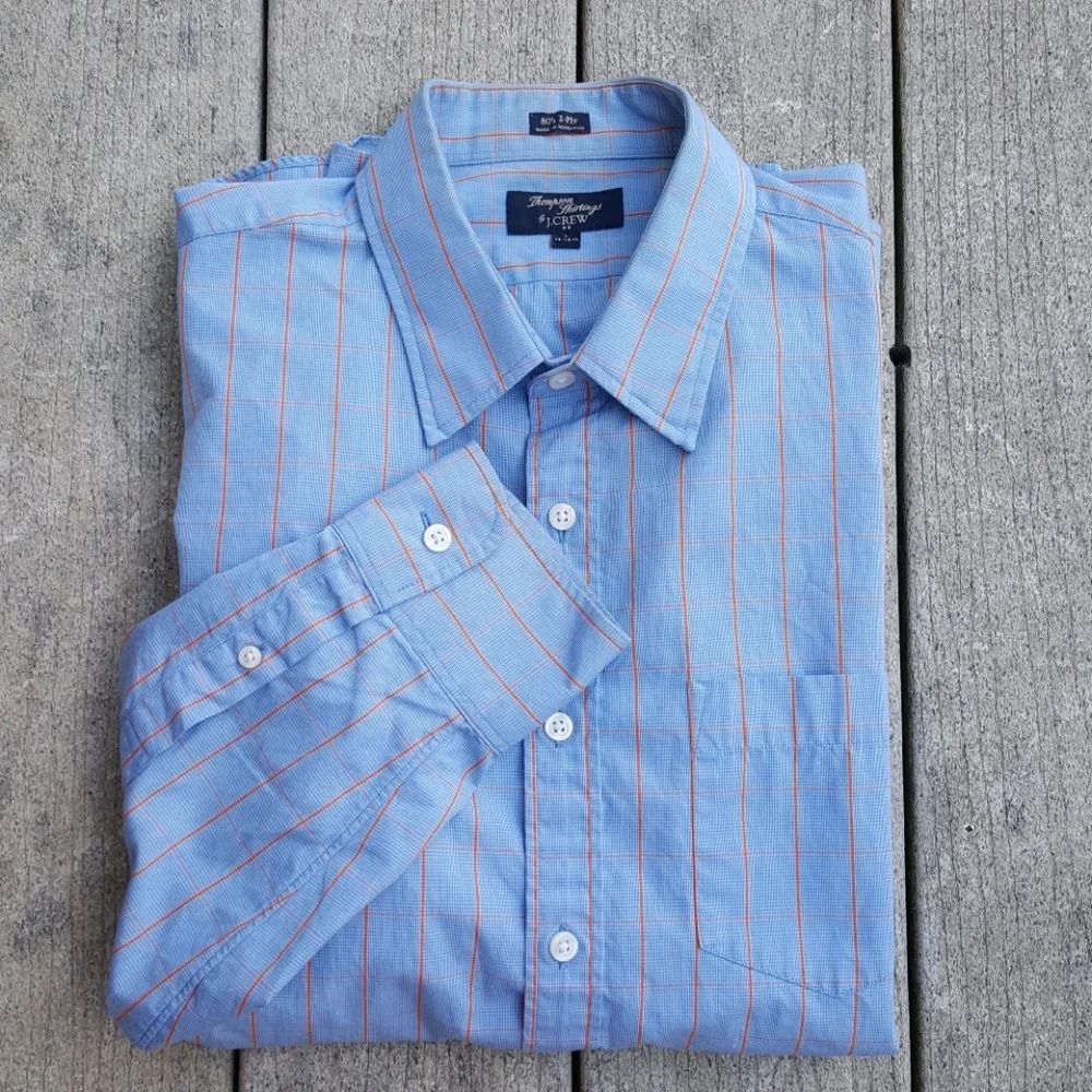 J.CREW Blue w/Orange Windowpane L/S Button-Down Shirt Size 16-16.5